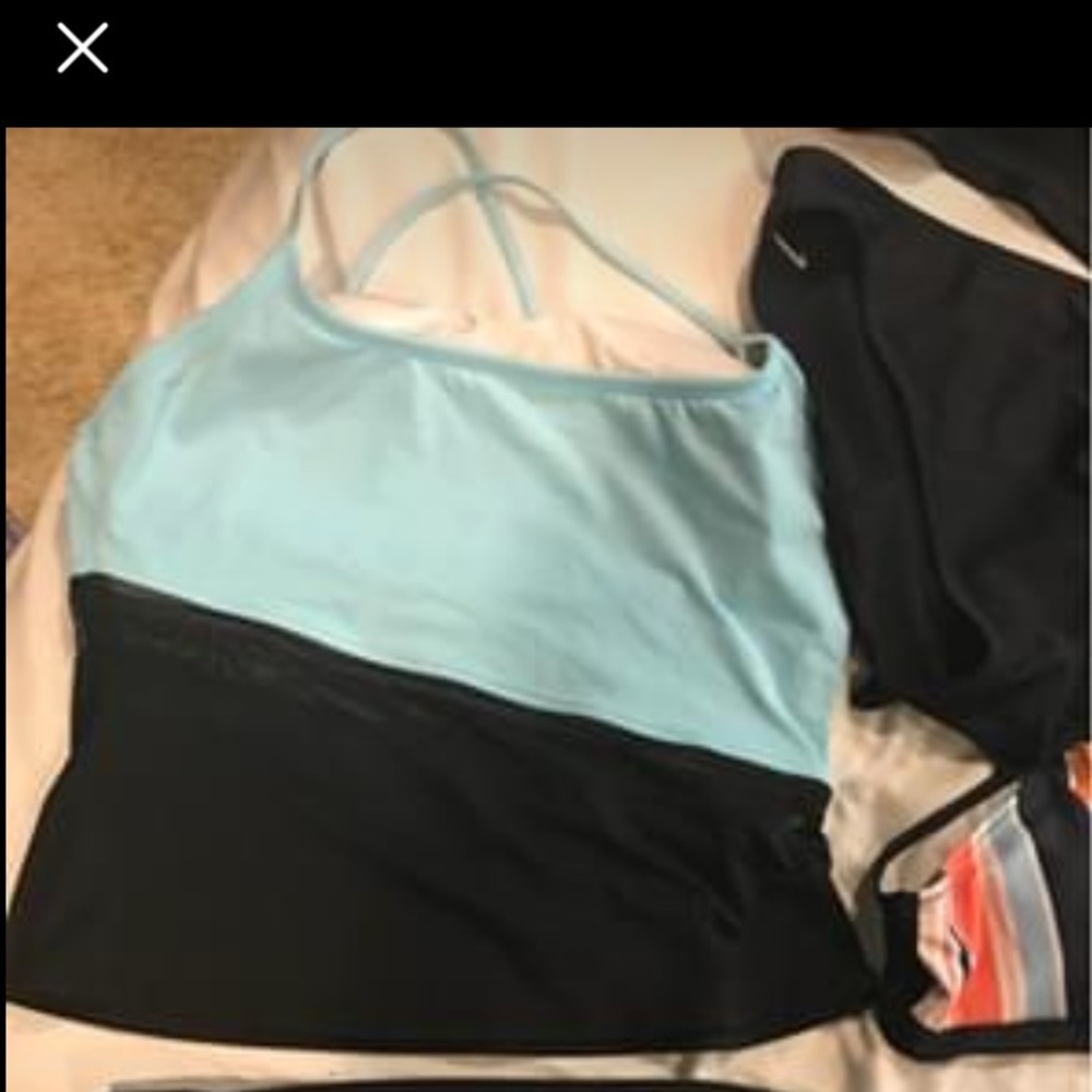 Anne Taylor tankini light blue mesh black bottoms
